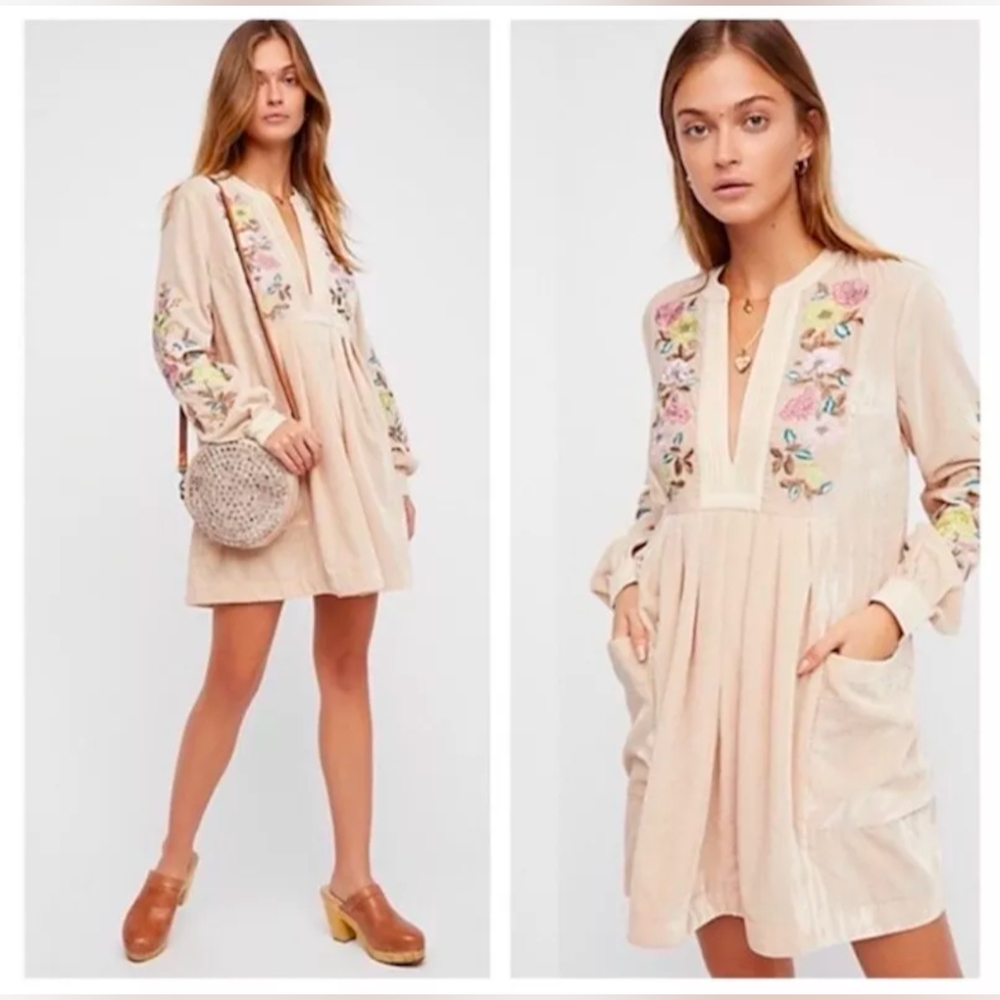 Free People Mia Embroidered Velvet Limited Edition Floral Embroidered Dress S